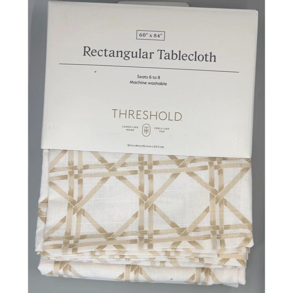 Threshold Khaki Lattice Tablecloth 60x84 100% Cotton Rectangle NEW